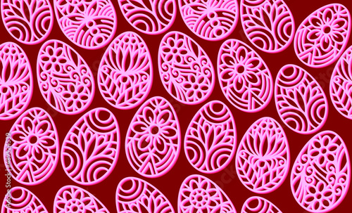 Easter eggs vector seamless pattern. Easter eggs ornate, decorated with floral elements. Pink eggs seamless pattern abstract decorative background. 3D rendering elements.