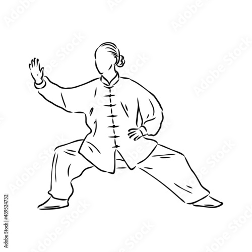 Vector illustration of a guy performing tai chi and qigong exercises