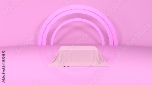 3D Render : Scene with 3D Abstract geometry shape background. podium platform mock up scene for display your product or object. pink color theme