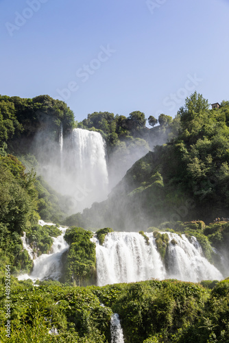 Marmore waterfall in Umbria region  Italy. Amazing cascade splashing into nature.