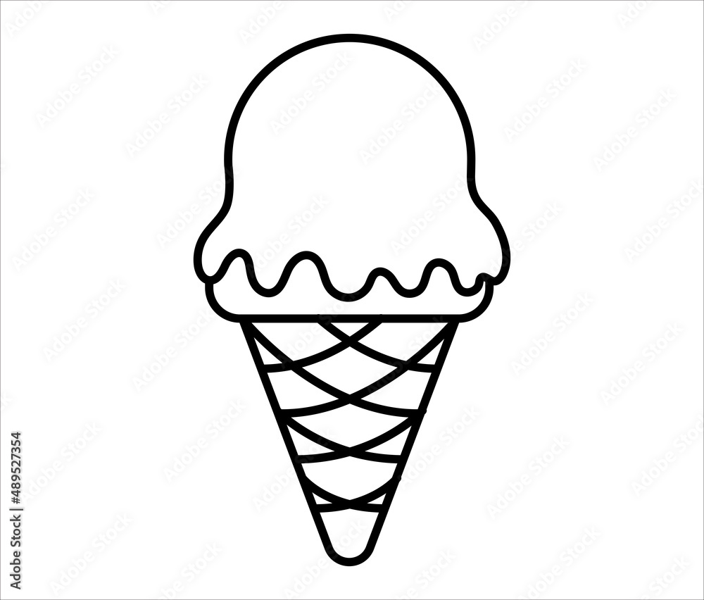Ice cream icon. Simple ice cream illustration with black thin line. Cone dessert with melting ball toping. Ice cream icon. Simple ice cream illustration with black thin line. Cone dessert with melting ball toping.
