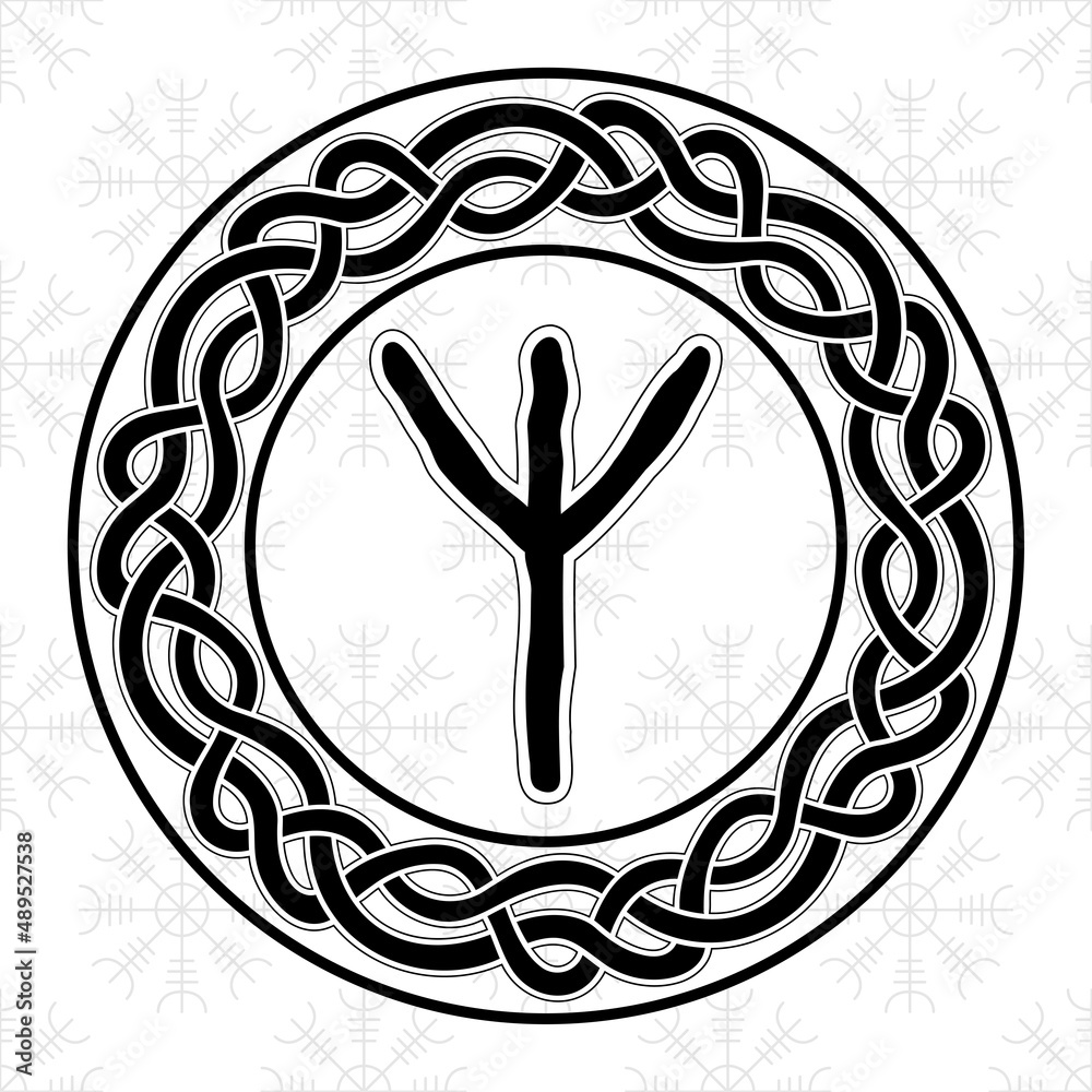 Rune Algiz in a circle - an ancient Scandinavian symbol or sign, amulet ...