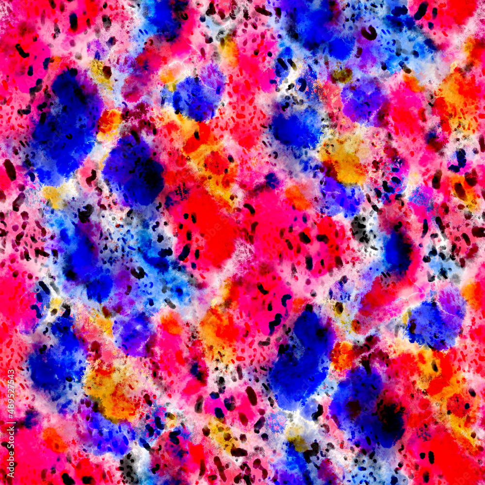 Watercolor abstract seamless pattern. Creative texture with bright abstract hand drawn elements. Abstract colorful print.