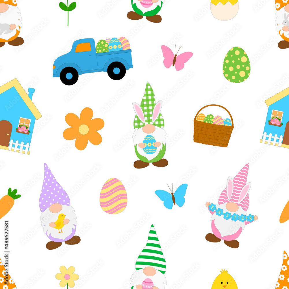 Seamless pattern Easter Gnomes vector illustration