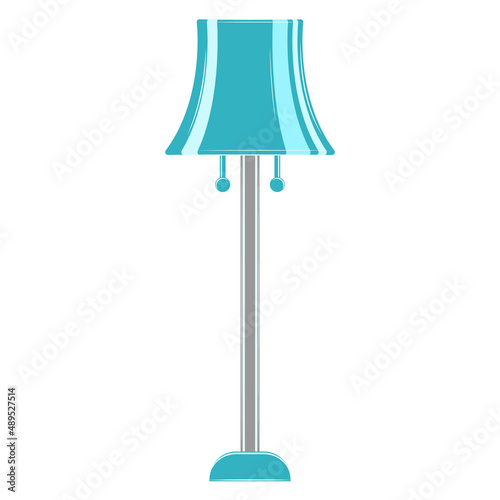Floor lamp for home, office. Turquoise lampshade of classic shape. Lampshade design for floor lamp, fashionable interior. Vector icon, multicolored, cartoon, complex flat, isolated