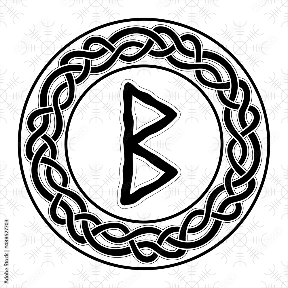 Vettoriale Stock Rune Berkana in a circle - an ancient Scandinavian symbol  or sign, amulet. Viking writing. Hand drawn outline vector illustration for  websites, games, engraving and print. | Adobe Stock