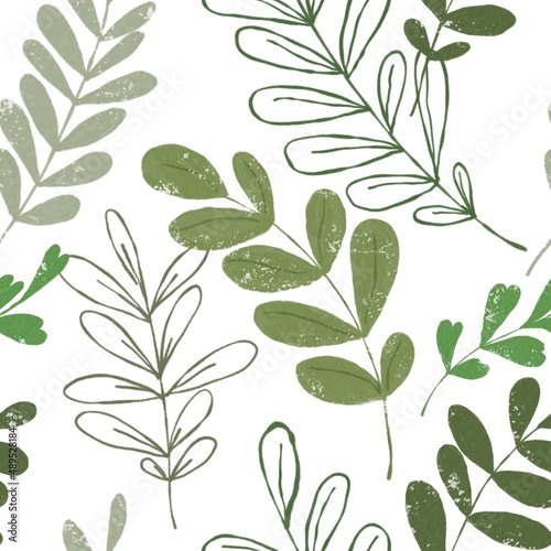 Seamless pattern with botanical elements of leaves hand-drawn, watercolor.