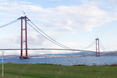 Canakkale, Turkey, September 26, 2021: new bridge connecting two continents 1915 canakkale bridge (dardanelles bridge), Canakkale, Turkey photo