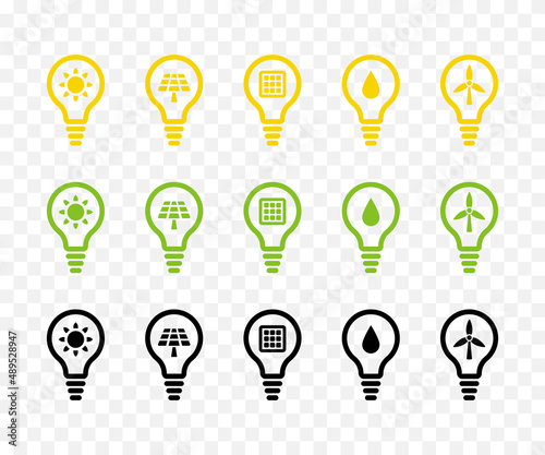 Light bulb vector outline icon set. Renewable, sustainable energy concept. Yellow, green and black. Free Download Light bulb vector outline icon set. Renewable, sustainable energy concept. Yellow, green and black. - GFXLoad
