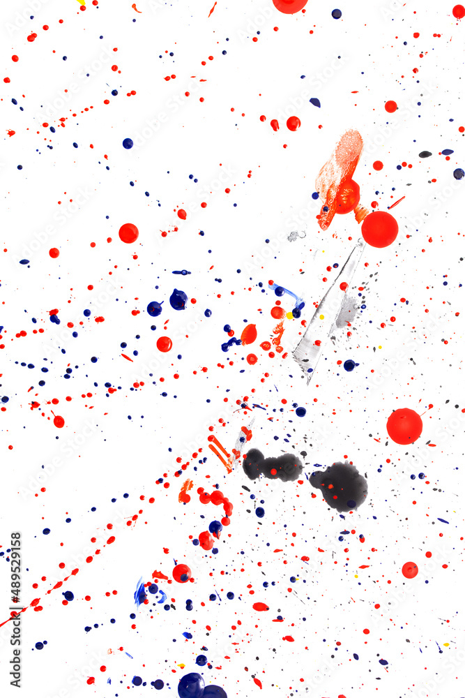 Black and red drops of paint on a white background. Black and red drops of paint on a white background.