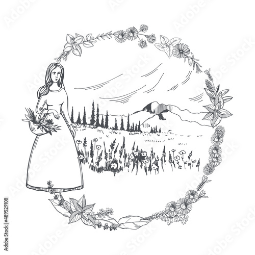 Herbalist. Sketch  illustration.