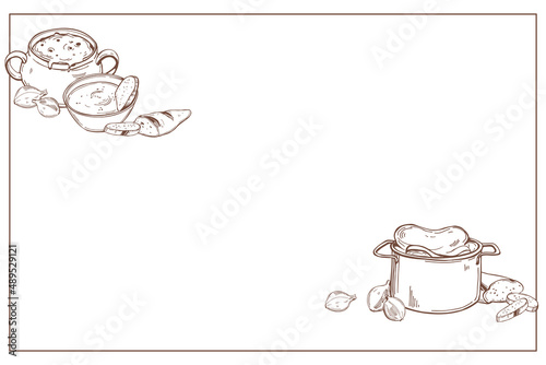 French onion soup set.  Vector background.