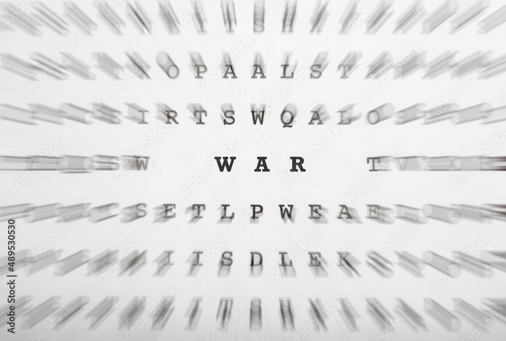 Word War in crossword letters with motion focus effect - obrazy, fototapety, plakaty 