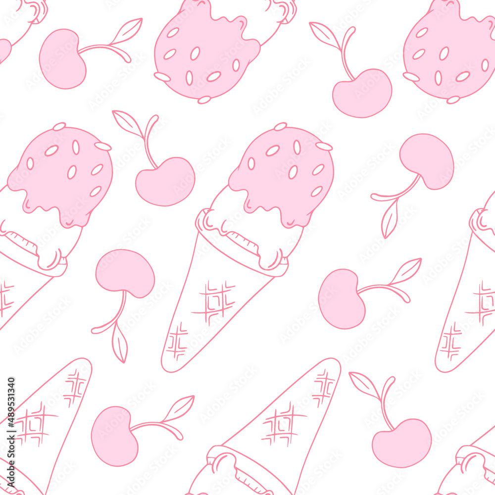 Vector seamless pattern with ice cream, hand drawn ice cream seamless pattern