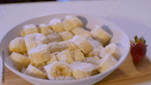Frozen bananas on the plate