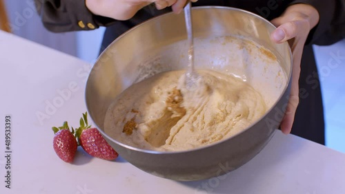  Hand mixing in the bowl