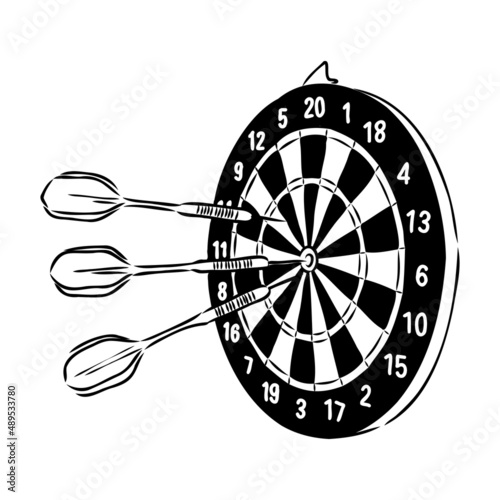 Darts and arrow illustration, drawing, engraving, ink, line art, vector