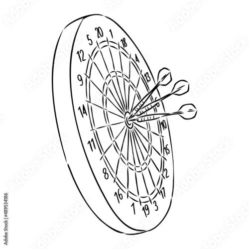 Darts and arrow illustration, drawing, engraving, ink, line art, vector