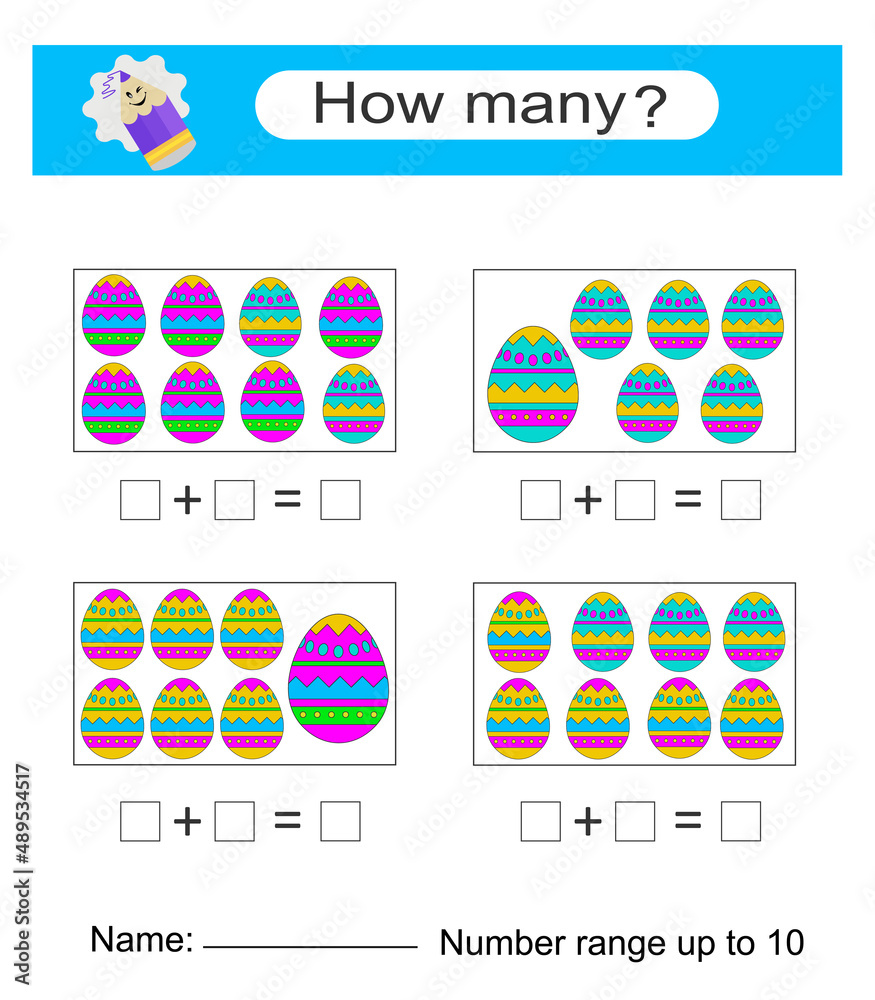 Math game for kids. Preschool worksheet activity. Printable worksheet