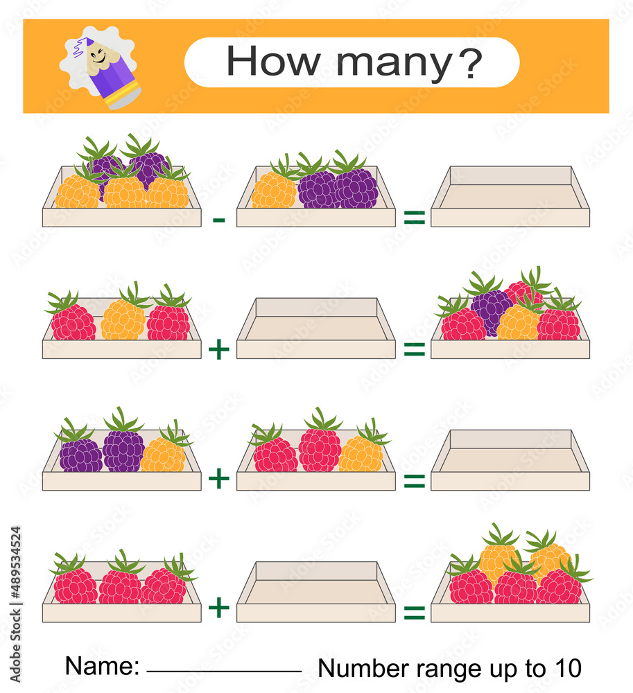 Math game for kids. Preschool worksheet activity. Printable worksheet Stock Vector | Adobe Stock