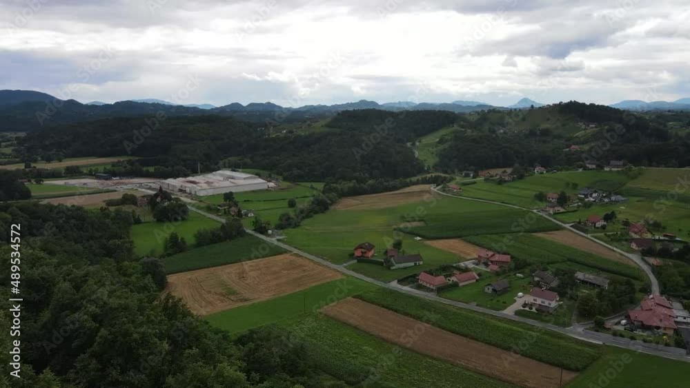 Valley between vineyards in summer time aerial drone footage. Valley between vineyards in summer time aerial drone footage.