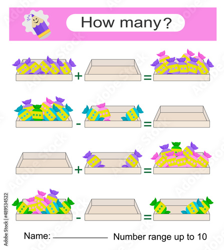 Math game for kids. Preschool worksheet activity. Printable worksheet