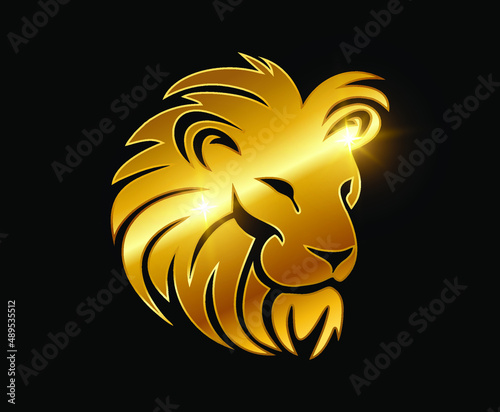 Golden Lion Head Vector Logo Sign