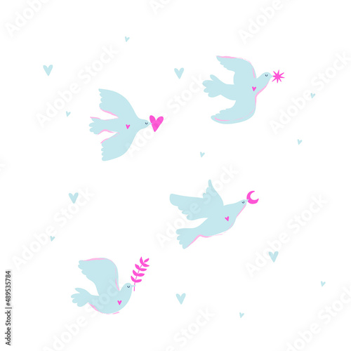 Pigeon hope illustration. Symbol of pacifism and antimilitarism. International Day of Peace