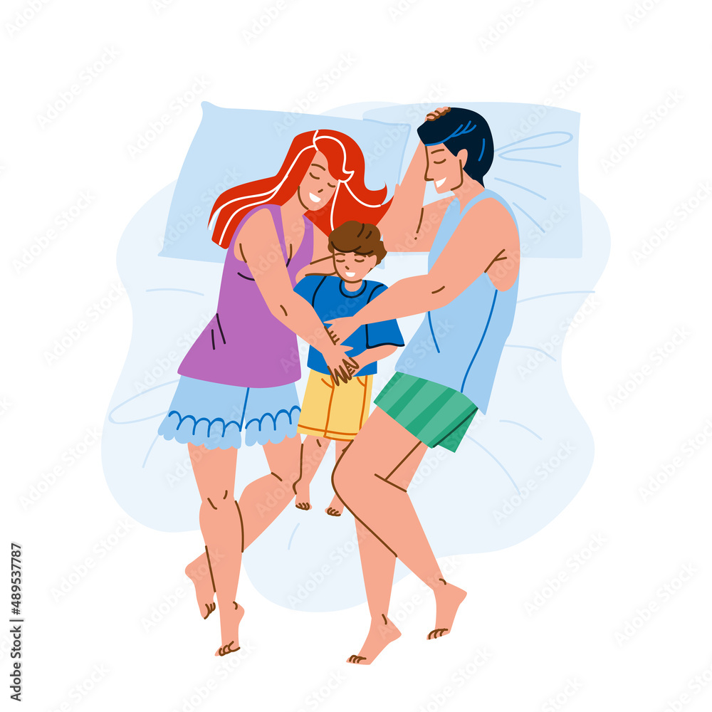Family Sleeping Together In Home Bedroom Vector. Husband, Wife And Son Kid Wearing Pajama And Sleep In Apartment Bedroom. Happiness Characters Recreation Bedtime Flat Cartoon Illustration Family Sleeping Together In Home Bedroom Vector. Husband, Wife And Son Kid Wearing Pajama And Sleep In Apartment Bedroom. Happiness Characters Recreation Bedtime Flat Cartoon Illustration