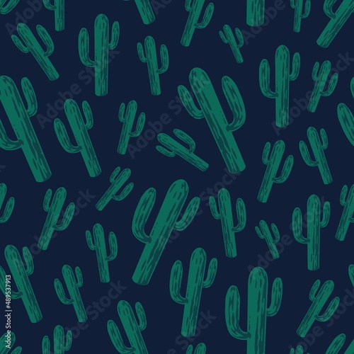 Green cactus vintage seamless pattern