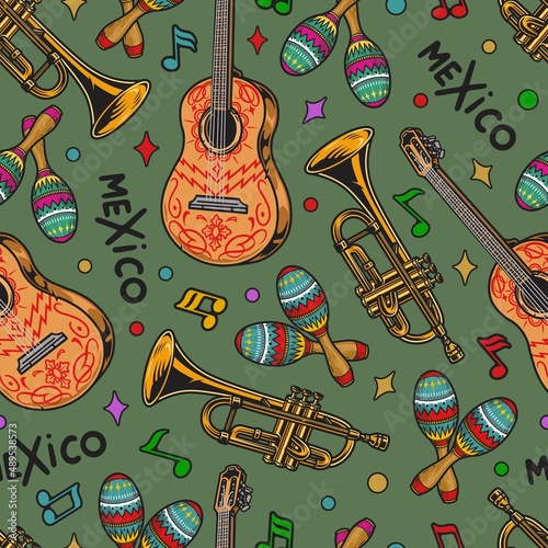 Mexican musical intruments seamless pattern