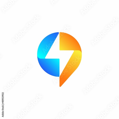 Free Download Energy Sphere Logo Flash Bolt Power design vector template Negative space style. Thunderbolt Logotype concept icon. - GFXLoad