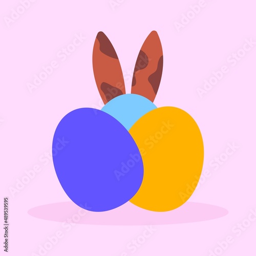 Happy Easter. Easter eggs and bunny. 