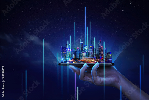 Photography Modern cityscape and communication network concept