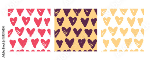 Set with 3 seamless patterns in red and blue colors. Vector backgrounds with hearts. Great for fabric, baby, Valentine's Day, scrapbook, surface textures.	