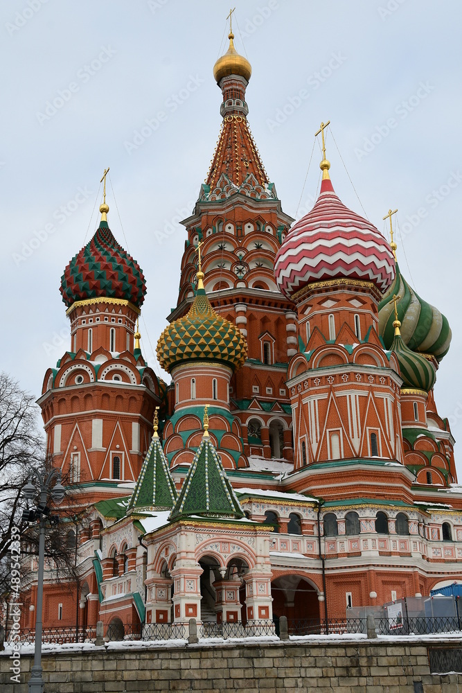View of St. Basil's Cathedral on Red Square in Moscow. February 11, 2022, Moscow, Russia.