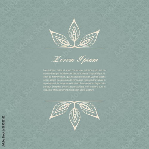 Vintage gray-blue card with floral design elements