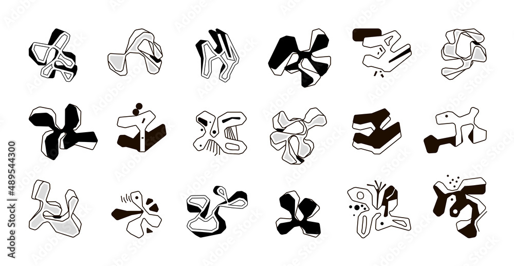 Naklejka premium Set of vector doodle objects, abstract unusual shape