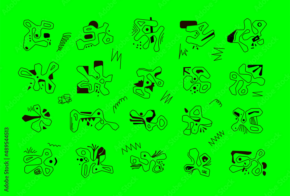 Set of vector abstract objects, unusual shapes Set of vector abstract objects, unusual shapes