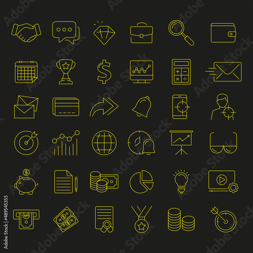 Set of marketing and finance vector line icons, signs and symbols in flat design with elements for mobile concepts and web apps. Collection of modern marketing and finance infographic and pictogram.