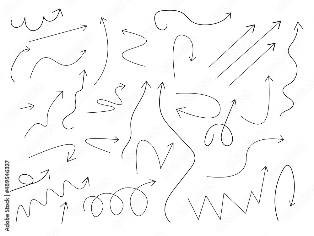 A set of hand-drawn arrows. Vector doodle icon.