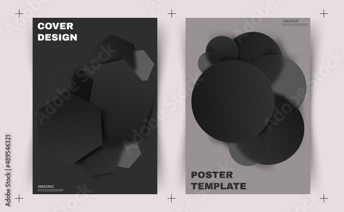 Modern trendy black color covers set. Glass effect.  Elegance design. Vector.	
