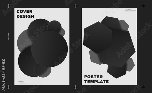 Elegant Black color geometric covers set. Abstract shapes with gradients. Trendy design. Eps10 vector.	
