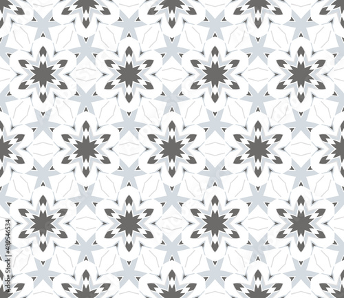 Monochrome gray geometric floral pattern. Seamless vector background