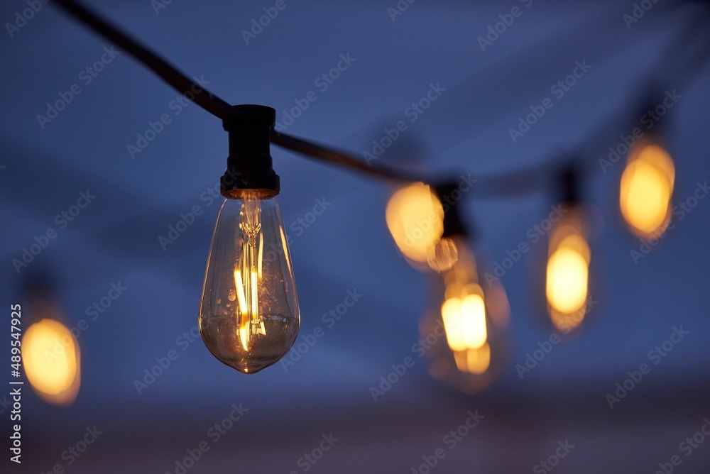 fashionable lamps in the garden illuminate the evening event