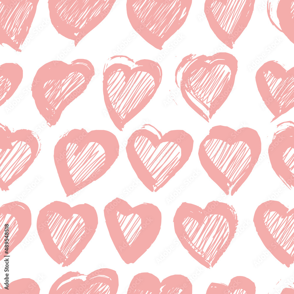 Seamless pattern with hearts in pink and white colors.