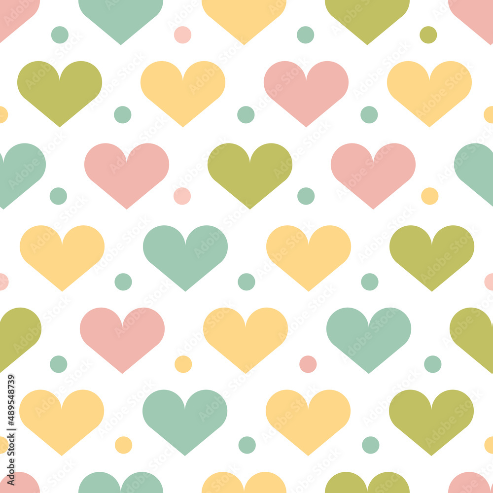 Seamless pattern with hearts in pastel colors.