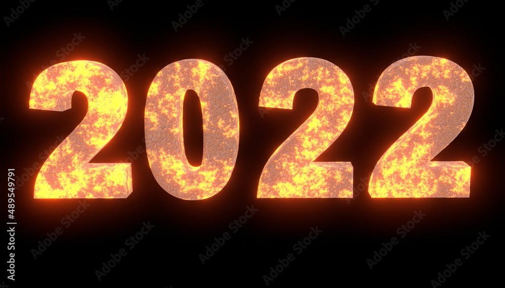2022 year 3d numbers icon with lava effect on black background 2022 year 3d numbers icon with lava effect on black background