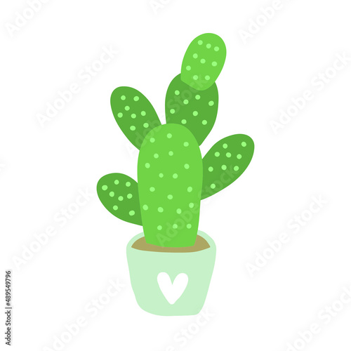 Cute cactus cartoon succulent cacti illustration. Home plant hand drawn vector design element