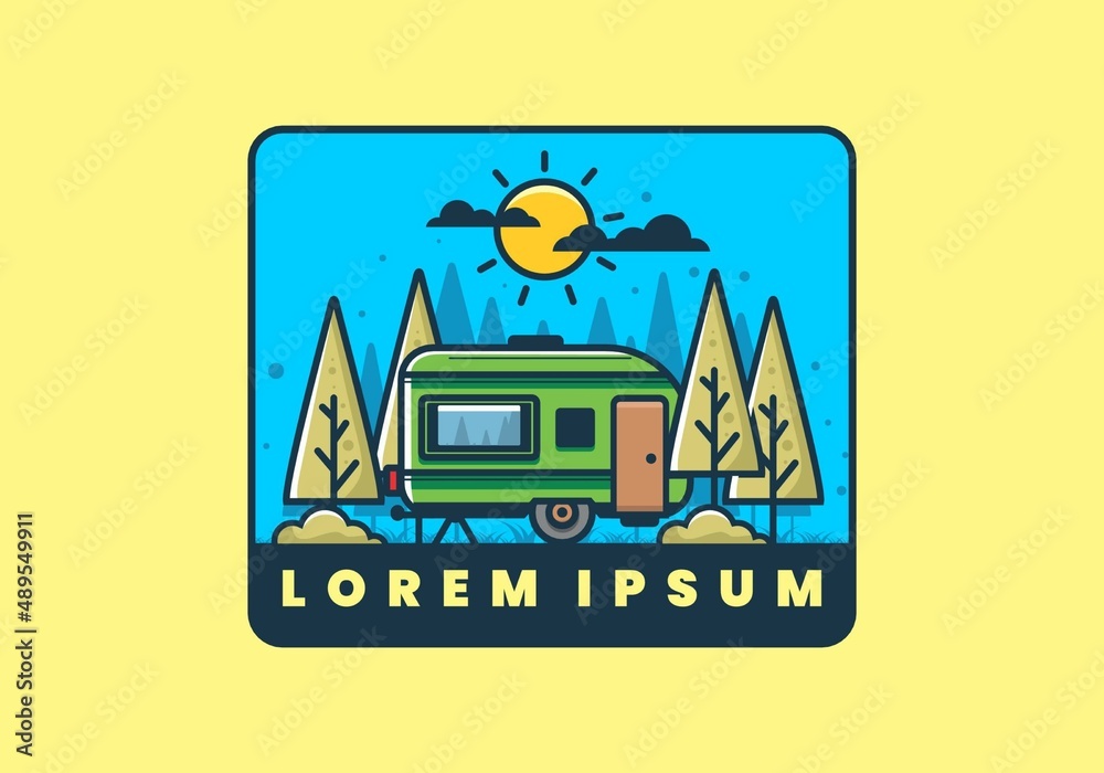 Campervan in the jungle flat illustration